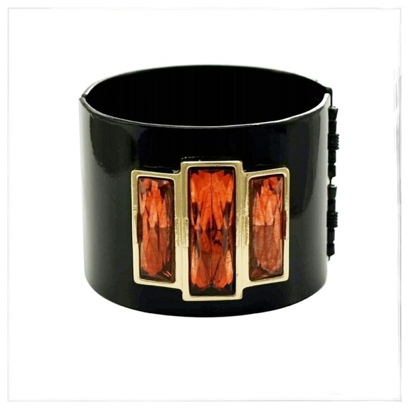 LEE Angel Art Deco Black Enamel Bracelet Cuff - Picture 1 of 5